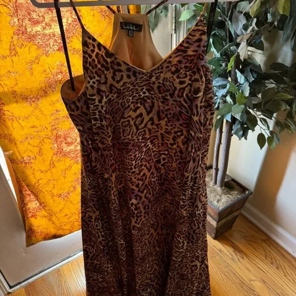 Nicole Miller Dresses | Nicole Miller Leopard Print Satin Maxi Dress - M | Color: Brown | Size: M | Bjwas's Closet
